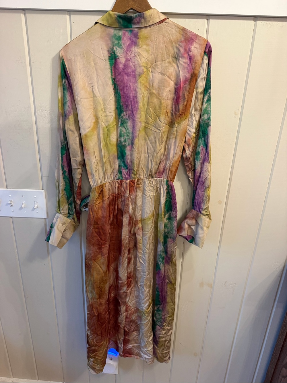 Anthropologie Multicolor Tie-Dye Midi Wrap Dress, Size Large - Picture 6 of 9